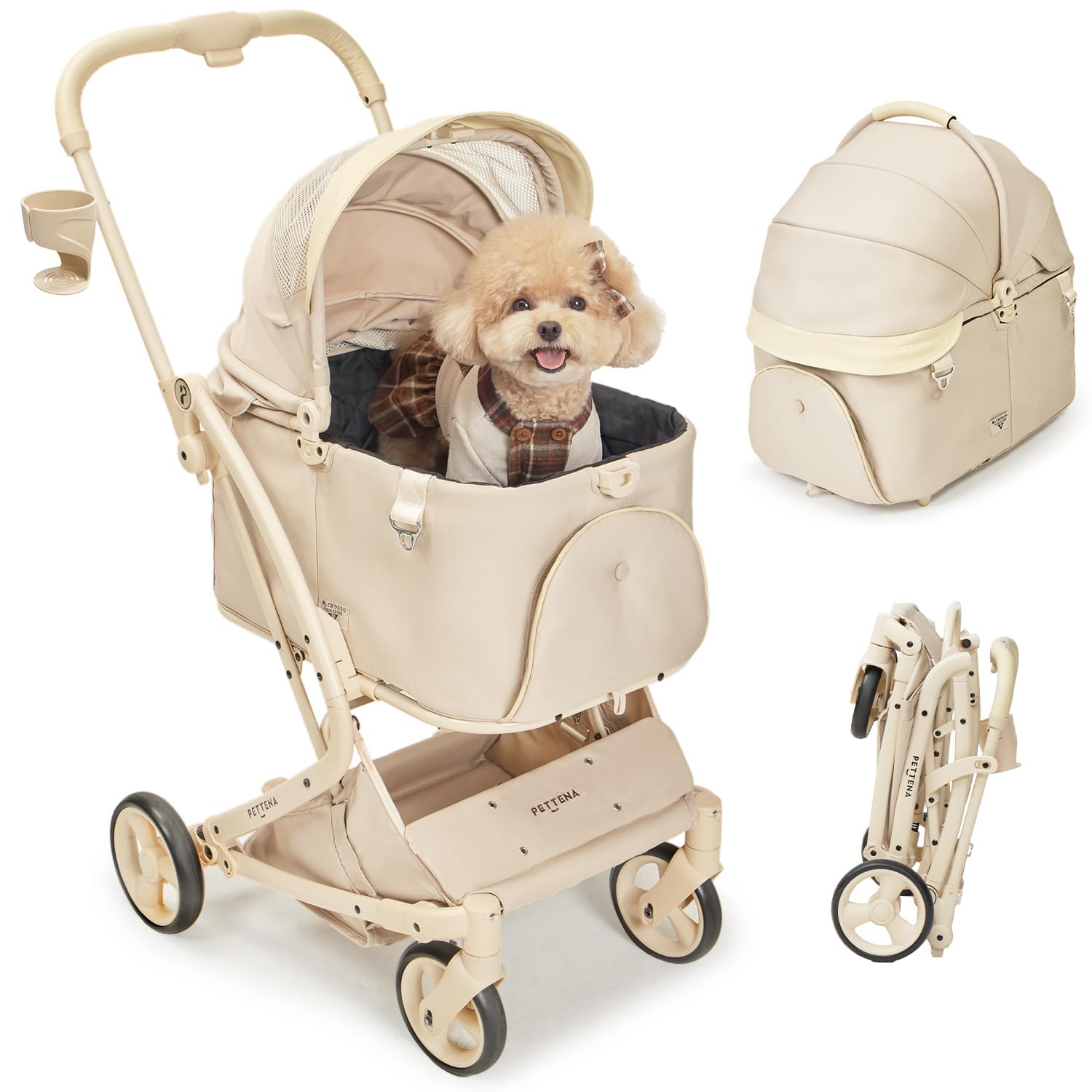 美品 PETTENA MILOU ペットカート フレームのみ クリームベージュ Amazon.co.jp: 【電車で使用可能·1秒全車折り畳み分離型·特許登録済み